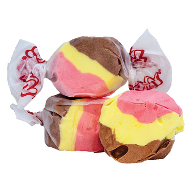 Taffy Town banana split salt water taffy candy with chocolate, banana, and strawberry whipped layers